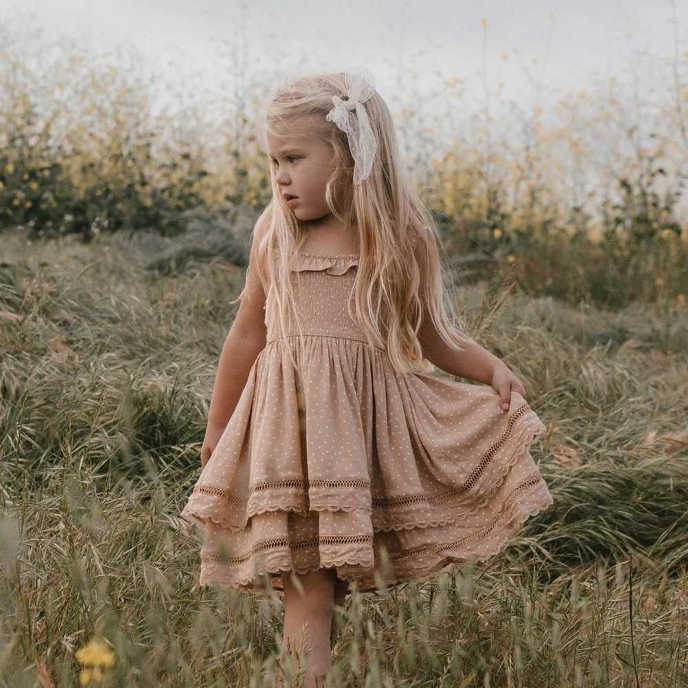 Adorable Beige Polka Dot Kids Dress